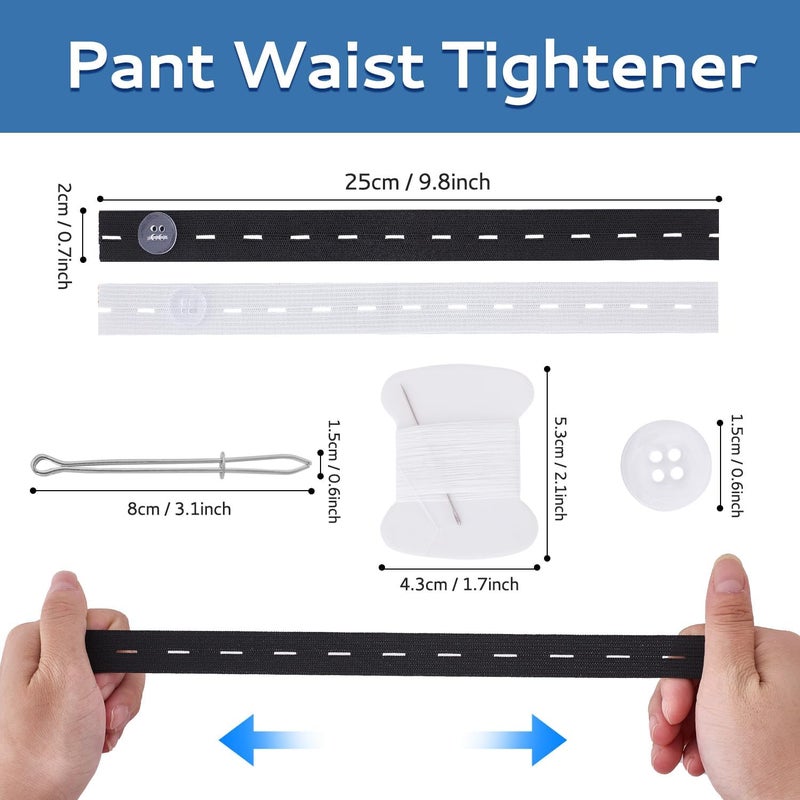 Dfqsofd 8Pcs Pant Waist Tightener, Waist Adjuster for Loose Jeans Elastic Waistband Adjuster Black and White Waistband Tightener with 16 Buttons, 2 Sewing Kit & 1 Thread Hook for Women Men - Image 2
